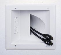 DataComm Electronics 45-0032-WH Commercial Grade Recessed AV/HDMI Cable Conceal Plate with 20 Amp Dual Power Receptacle N2