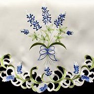 19" X 90" Wide Fireplace Mantel Scarf with Blue and White Blue Bonnets and Cut Work