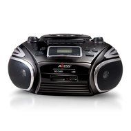 AXESS Portable Boombox with AM/FM Radio, CD/MP3 Player, USB/SD, Cassette Recorder and Headphone Jack (Black)
