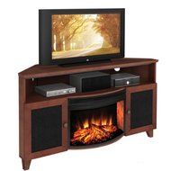 Shaker Style Corner 61&quot; TV Stand with Curved Electric Fireplace