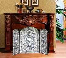 Makenier Vintage Tiffany Style Stained Art Glass Decorative 3-panel Fireplace Folding Screen Firewall N8