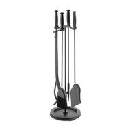 5 Pc Matte Black Fireplace Set w Barrel Handles &amp; Round Base