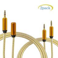 Seadream 2PACK 6 inch 3-Pole 3.5mm Male Right Angle to 3.5mm Female Stereo Audio Cable Headset Extension Cable... N6