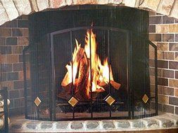 Home Fireplace Screen Eggshell Black Finish Amber Glass