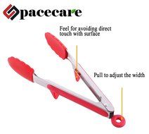 SPACECARE Kitchen Cooking Stainless Steel Tongs with Red Silicone Tips (9 Inch and 12 Inch) and Grill BBQ Sauce...