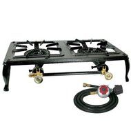Propane Gas Stove in Cast Iron Design Portable Features Double Burner with 5 ft. Regulator Hose Kit, Perfect for...