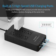 ORICO Home/office 6-Outlet Surge Protector Power Strip 5ft Power Cord with 5 Port 40W USB Charger,1700 Joule -... N4
