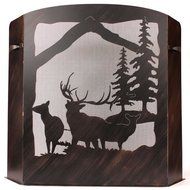 Small Fireplace Screen Elk Scene With Burnt Sienna Finish