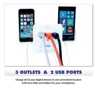 RND Power Solutions Wall Power Station includes 3 AC Plugs and 2 USB ports with Surge Protection and 2 slide-out... N4