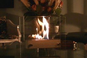 Ethanol Fireplace 14" Tempered Glass w/ Stainless Steel Base