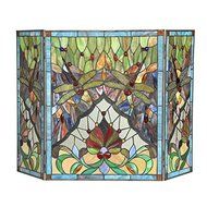 Tiffany Style Dragonfly Design Decorative 3 Panels Foldable Fireplace Screen