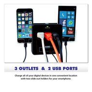 RND Power Solutions Wall Power Station includes 3 AC Plugs and 2 USB ports with Surge Protection and 2 slide-out... N6