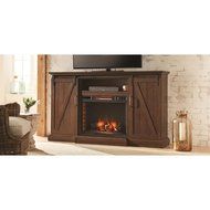 Brand New &amp; Portable Indoor Brown Electric Fireplace Media Console Heater with TV Stand &ndash; Can Hold up to 80 in...