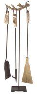 Antler fireplace set w/metal base/straw broom. Real Deer Antler top Stand 34" Tall, Tools 26" long