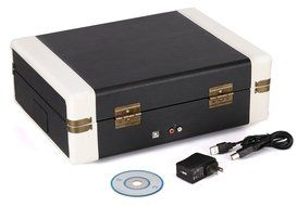 Holiday Gifts Black &amp; White Portable Turntable Suitcase USB Record Player Ambassador Vitkatronics N4