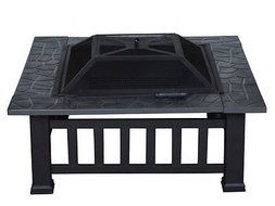 32" Outdoor Metal Firepit Backyard Patio Garden Square Stove Fire Pit W/Cover N4