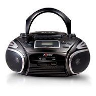 AXESS Portable Boombox with AM/FM Radio, CD/MP3 Player, USB/SD, Cassette Recorder and Headphone Jack (Black) N5