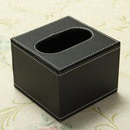 Black PU Leather Square Home Office Car Tissue Paper Box N5