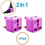 Yubi Power 2 in 1 Universal Travel Adapter with 2 Universal Outlets - Built in Surge Protector - Purple 2 Pack... N5