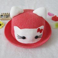 KAKA(TM) Girls Boys Cute Cat Shape Summer Hat Sun Protected Knit Cap For 2-7 Years Old Kids Pink
