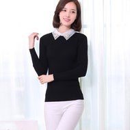 Spritech(TM) Fashion Women Thicken Basic Warm Crystal Pearl Doll Collar Long Puff Sleeve Slim Fit Velvet Sweater... N2