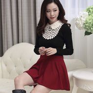 Spritech(TM) Fashion Women Thicken Basic Warm Crystal Pearl Doll Collar Long Puff Sleeve Slim Fit Velvet Sweater... N3