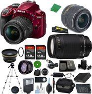 Nikon D3400 - International Version (No Warranty), 18-55mm f/3.5-5.6 DX VR, Nikon 70-300mm f/4-5.6G, 2pcs 16GB...