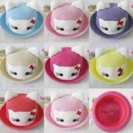 KAKA(TM) Girls Boys Cute Cat Shape Summer Hat Sun Protected Knit Cap For 2-7 Years Old Kids Pink N2