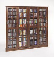 Leslie Dame 4-Door Glass CD/DVD Wall Rack Media Storage - Dark Cherry