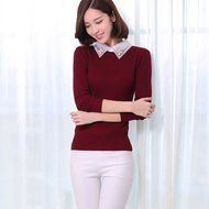 Spritech(TM) Fashion Women Thicken Basic Warm Crystal Pearl Doll Collar Long Puff Sleeve Slim Fit Velvet Sweater... N5