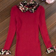 Spritech(TM) Fashion Women Thicken Basic Warm Crystal Pearl Doll Collar Long Puff Sleeve Slim Fit Velvet Sweater... N9