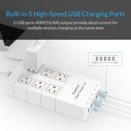 ORICO Home/office 6-Outlet Surge Protector Power Strip 5ft Power Cord with 5 Port 40W USB Charger,1700 Joule -... N13