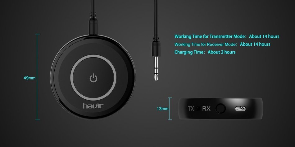Havit HV-BT018 Bluetooth 4.1 Transmitter Receiver, Mini Wireless Portable Bluetooth Adapter to 3.5mm Audio Devices... N7
