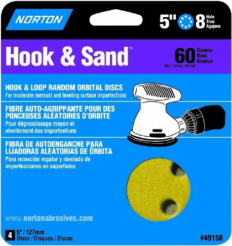 Norton 49158 8-Hole 60 Grit Hook and Loop Sanding Disc, 5-Inch, 4-Pack by Norton Co.