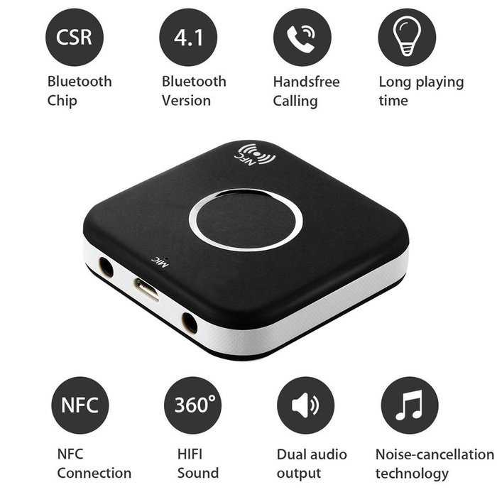 JINSER Wireless Bluetooth 4.1 Audio Receiver 3.5mm AUX Double Audio Bluetooth Handsfree Function and Wireless... N5