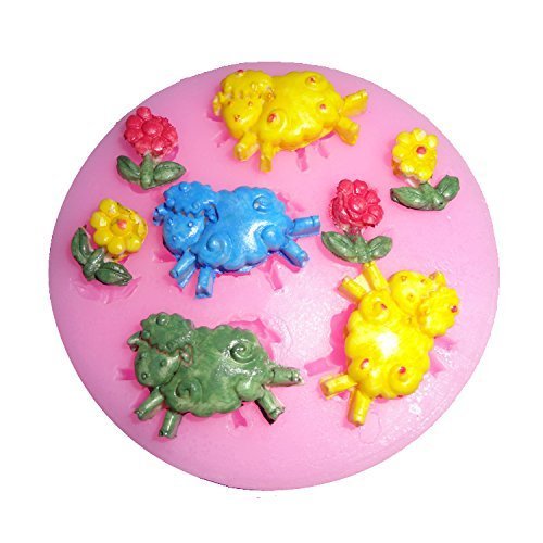 Longzang Small Sheep & Flowers Silicone Mold Sugar Craft DIY Gumpaste Cake Decorating Clay