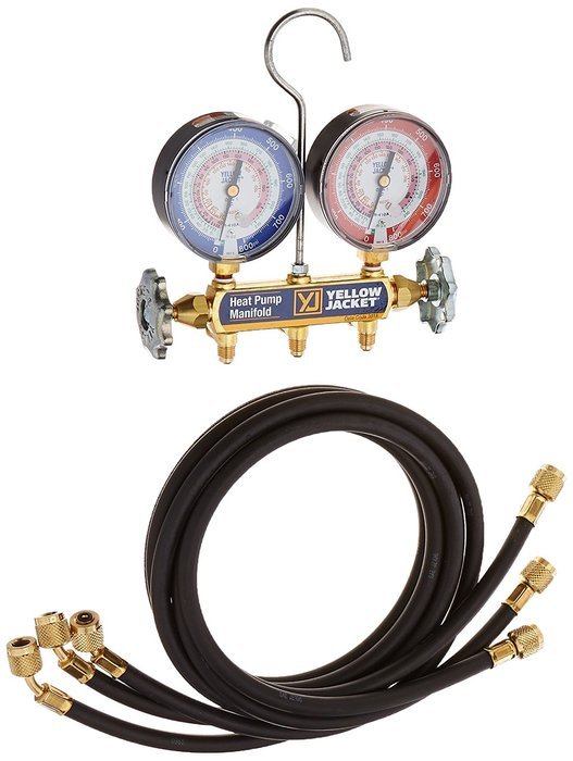 Yellow Jacket 42044 Heat Pump Manifold with 60" Black Plus II 1/4" Hoses, R-22/407C/410A N2