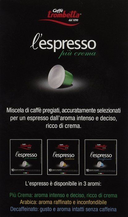 Trombetta L'espresso, Piu Crema, 10 Pods