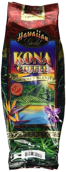 Hawaiian Gold Kona Ground Coffee Gourmet Blend 1 lb (454g) package