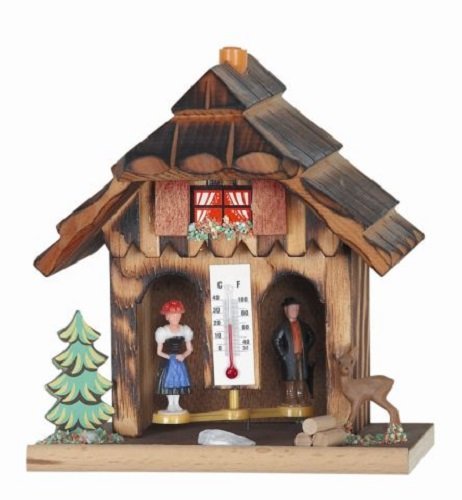 German Weather House with Wooden Couple Thermometer Made in Germany Weatherhouse