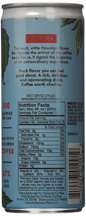 Kohana Coffee Cold Brew Coffee, Tahitian Vanilla, 8 Ounce (Pack of 12) N2