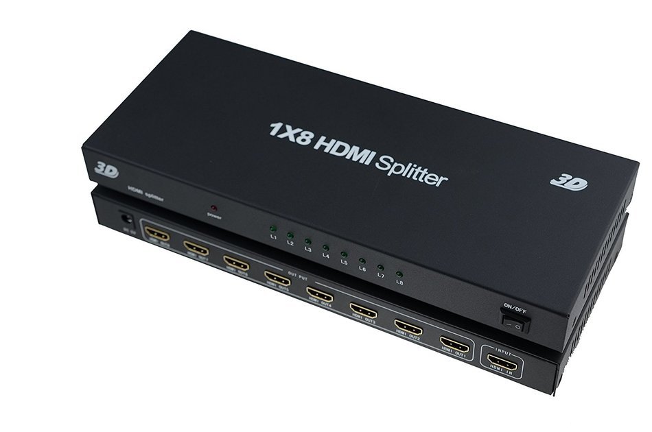 Hongye HDMI Splitter 8-Port (1x8) Amplified Powered Splitter / Signal Distributor Support HDCP 1.3 3D Full HD... N3
