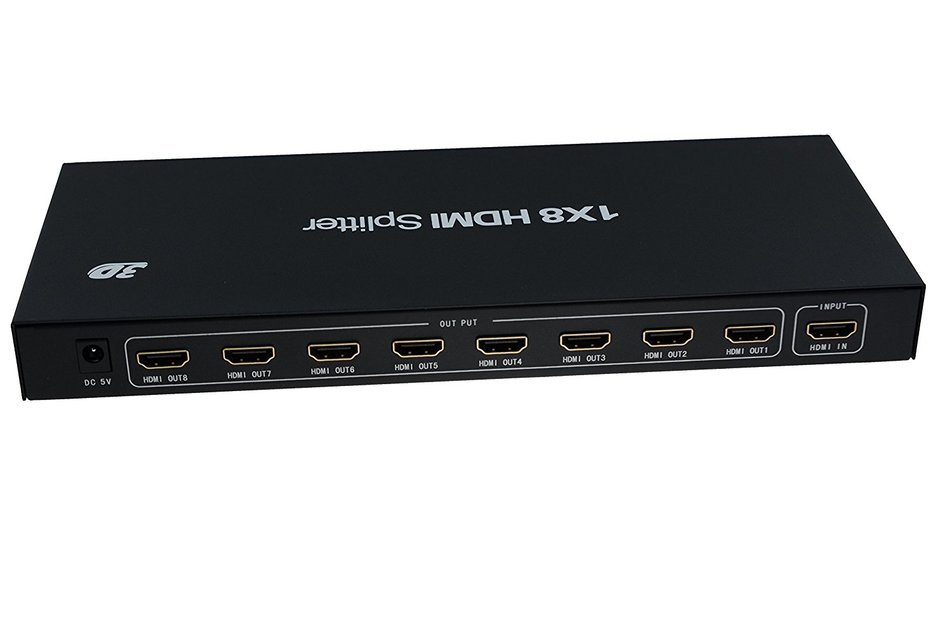 Hongye HDMI Splitter 8-Port (1x8) Amplified Powered Splitter / Signal Distributor Support HDCP 1.3 3D Full HD... N4