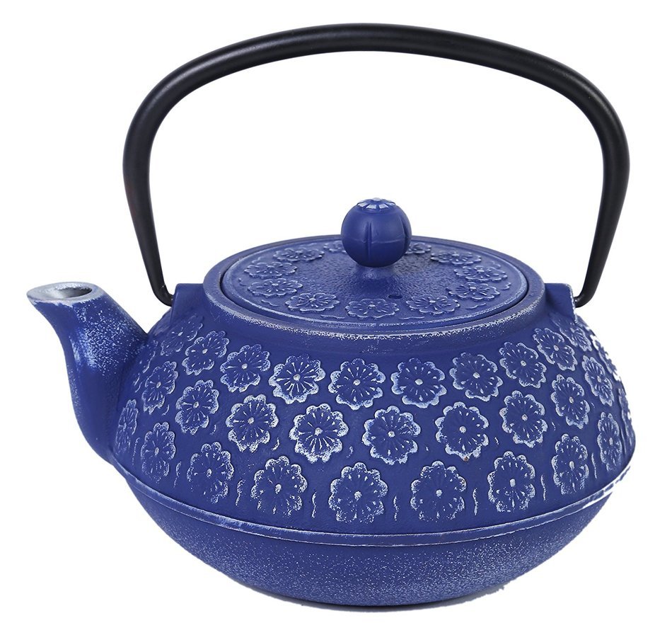 2016 Edition Blue Floral Cast Iron Teapot Kettle with Stainless Steel Infuser 34oz by Juvale