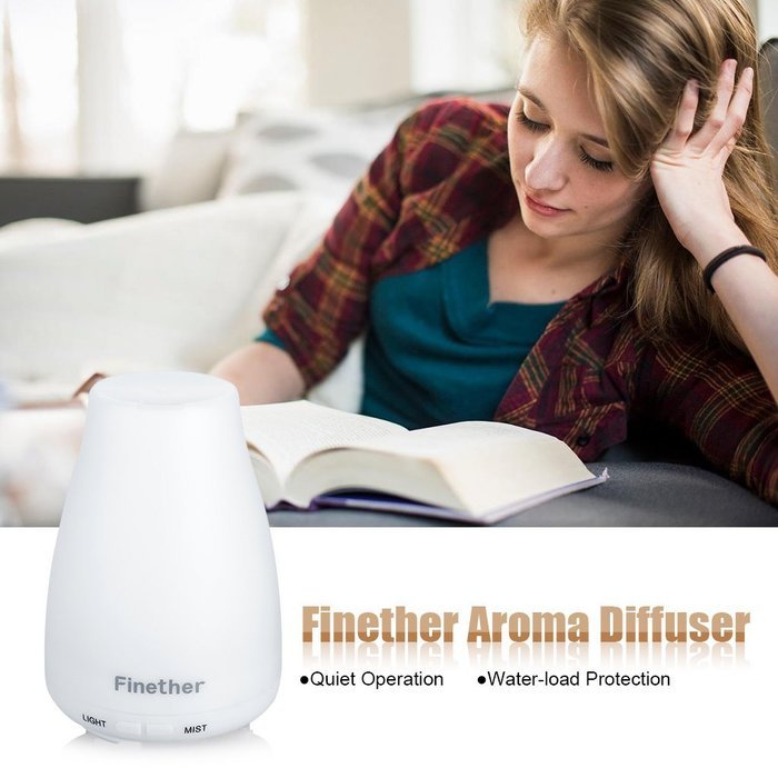 Finether 100ML Aroma Essential Oil Diffuser Ultrasonic Aromatherapy Purifier Humidifier Air Mist and 7 Color Changing... N10