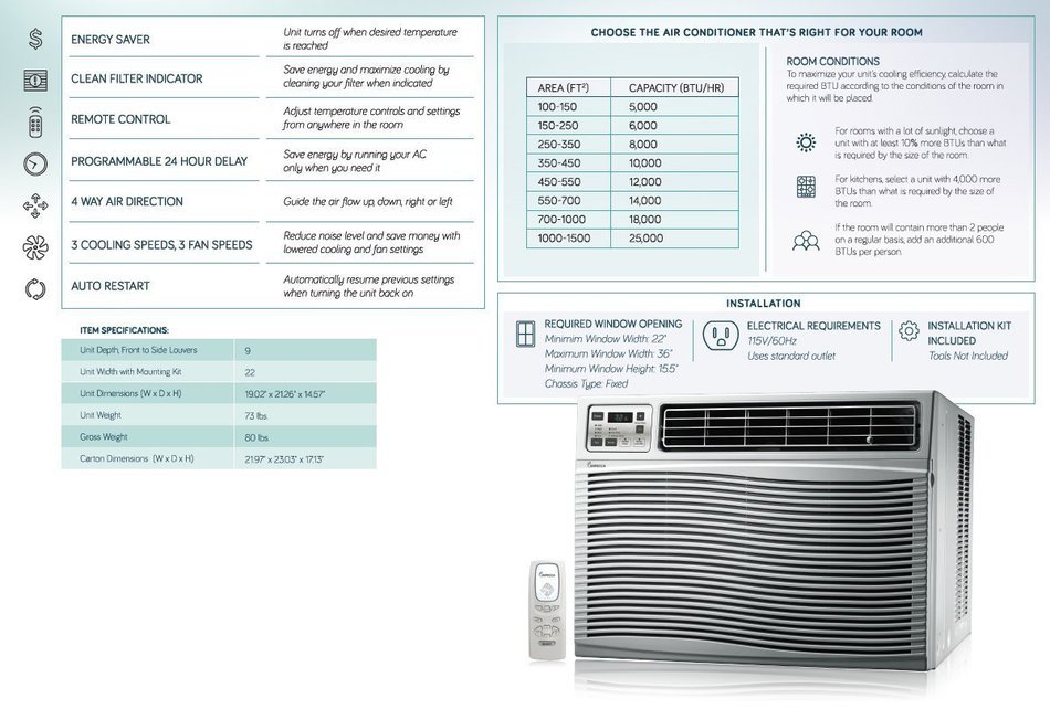 Impecca IWA25-QS30 24,000/23,600 BTU/H Electronic Control Hybrid Window & Through-the-Wall Air Conditioner N23