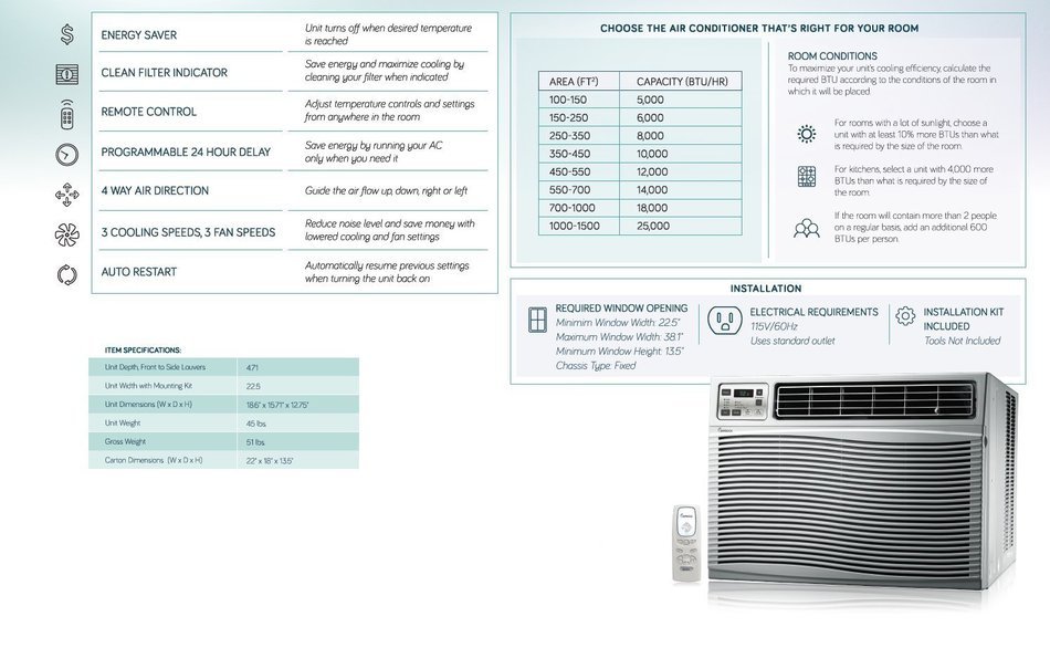 Impecca IWA25-QS30 24,000/23,600 BTU/H Electronic Control Hybrid Window & Through-the-Wall Air Conditioner N24