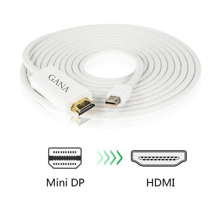 GANA Mini DisplayPort (DP) Male To Female Adapter Cable (Mini DP to HDMI 10ft Black) N27