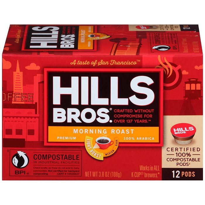 Hills Bros Coffee Gourmet Medium Roast, 12 Compostable Single Serve Cups, 3.8 Ounce N2