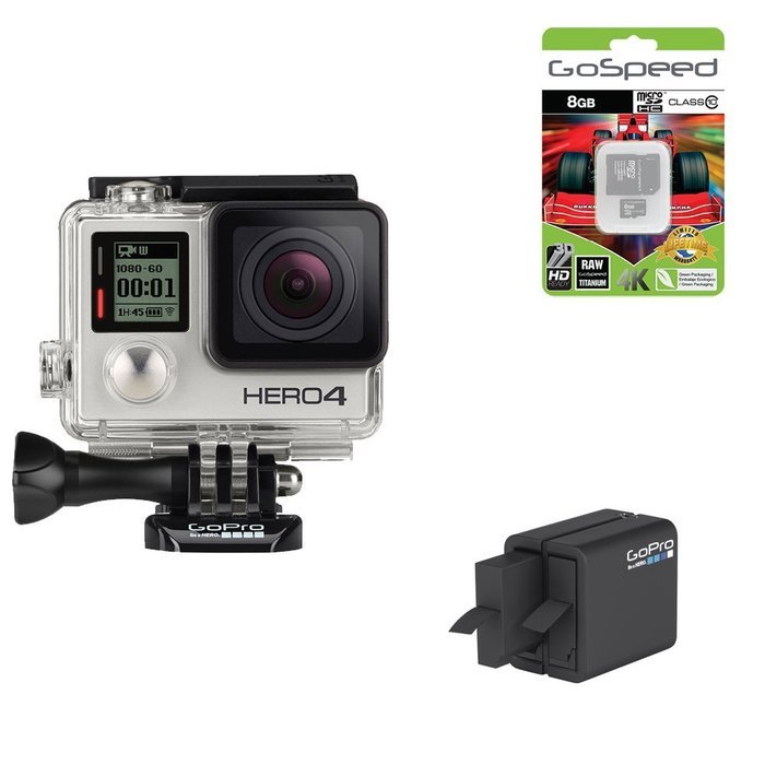 GoPro Hero4 Hero 4 12MP Full HD 4K 15fps 1080p 60fps Built-In Wi-Fi Waterproof Wearable Camera Silver Adventure... N63